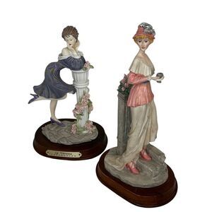 Set of 2 La Verona Gatsby Figurines Ceramic Standing Lady Flirty Kicking Foot